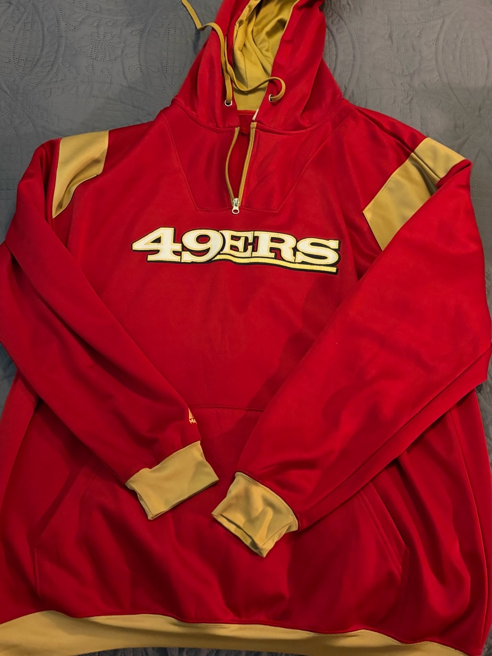Majestic Red and Gold 49ERS Zip-Up Hoodie Sweater